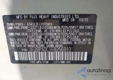 2015 Subaru Xv Crosstrek 2.0I Premium из США, поврежденный, VIN JF2GPADC1F8256910